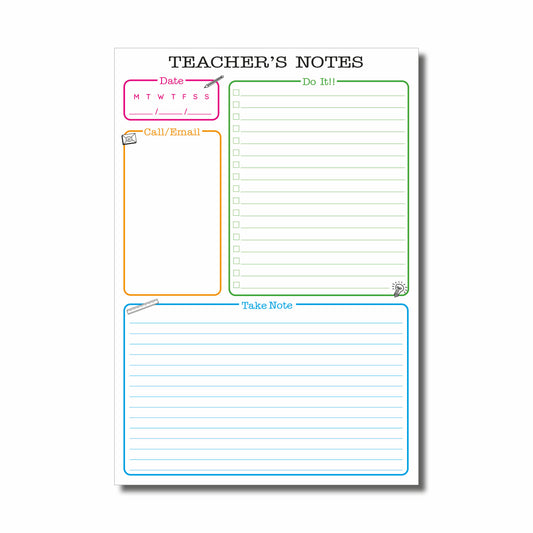 Teachers A4 Note Pad | A4 210mm x 297mm | 120gsm 50 pages | Glued at head for easy removal