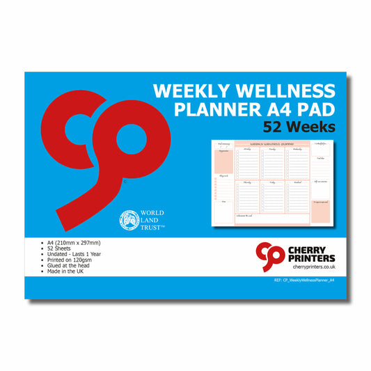 Weekly Wellness Planner | A4 Glued Pad | 52 Undated Sheets for Year-Round Wellness Tracking