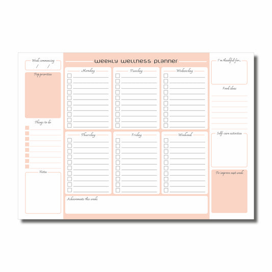 Weekly Wellness Planner | A4 Glued Pad | 52 Undated Sheets for Year-Round Wellness Tracking