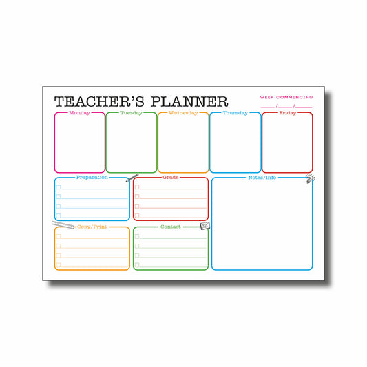 Teachers Planner Pad | A5 148mm x 210mm | 120gsm 52 pages | Glued at head for easy removal