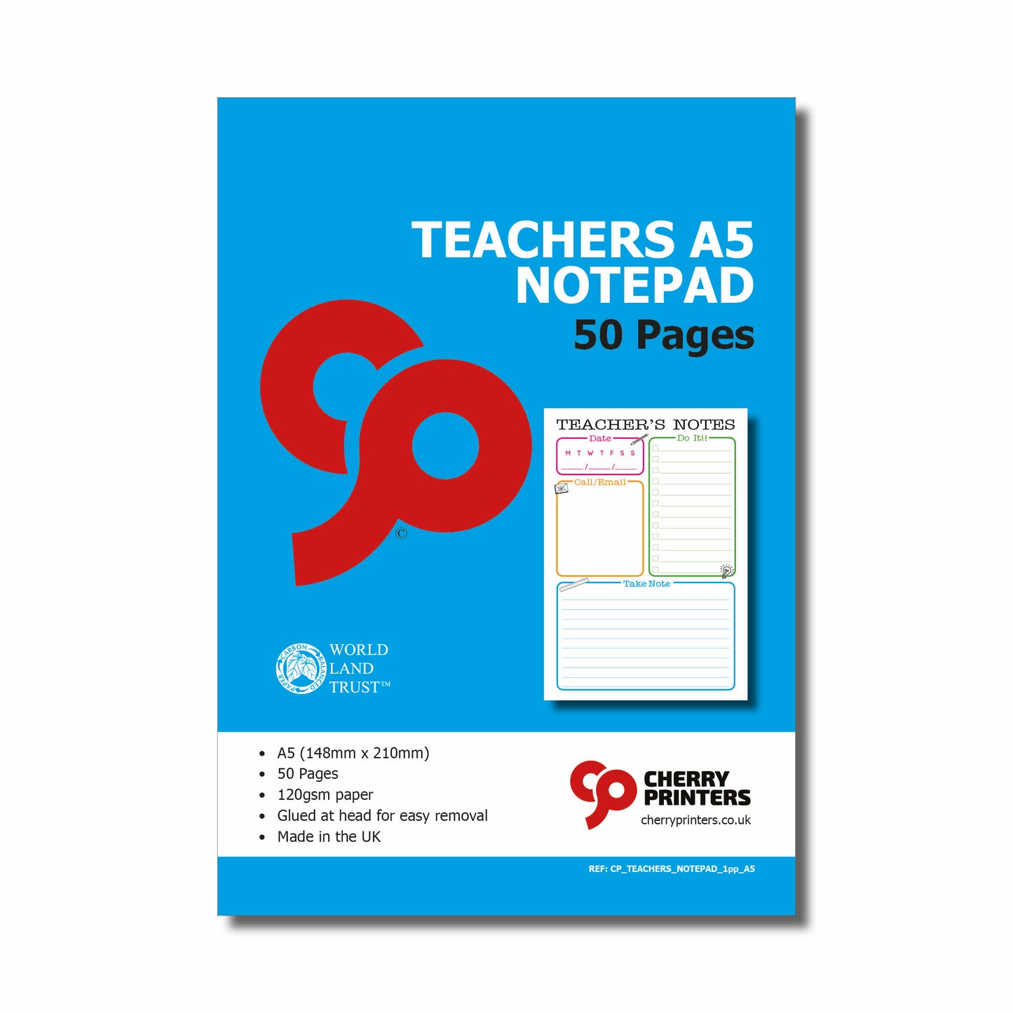 Teachers A5 Note Pad | A5 148mm x 210mm | 120gsm 50 pages | Glued at head for easy removal