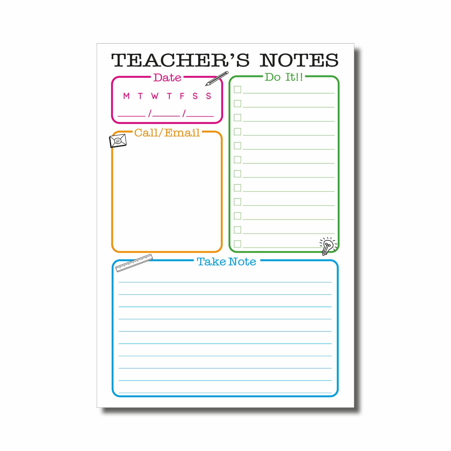 Teachers A5 Note Pad | A5 148mm x 210mm | 120gsm 50 pages | Glued at head for easy removal