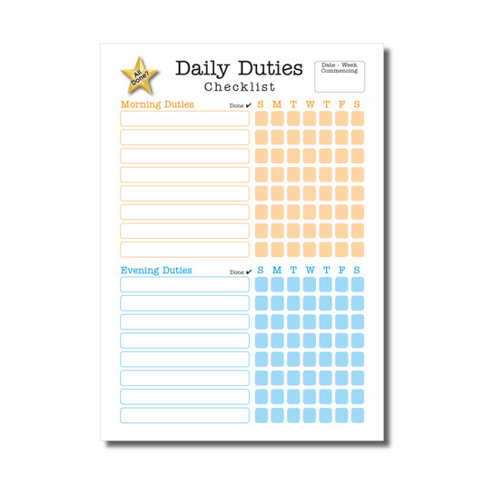 Daily Duties Checklist Pad | A6 | 50 Pages 120gsm | Glued Pages for easy removal