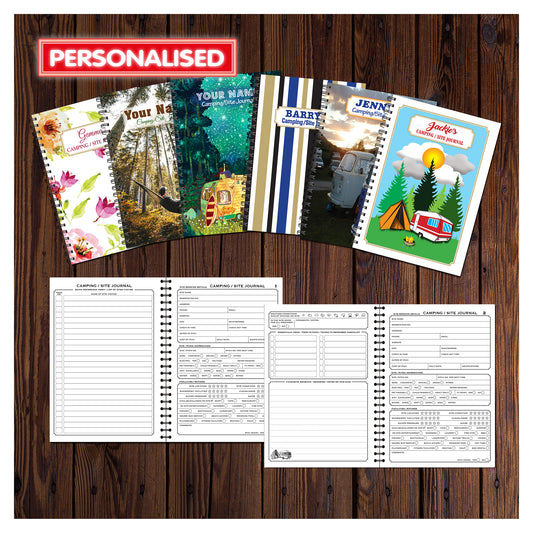 PERSONALISED Camping/Site Journal | Campsite Review | A5 148mm x 210mm | 51 Double sided Pages | Printed on quality 120gsm