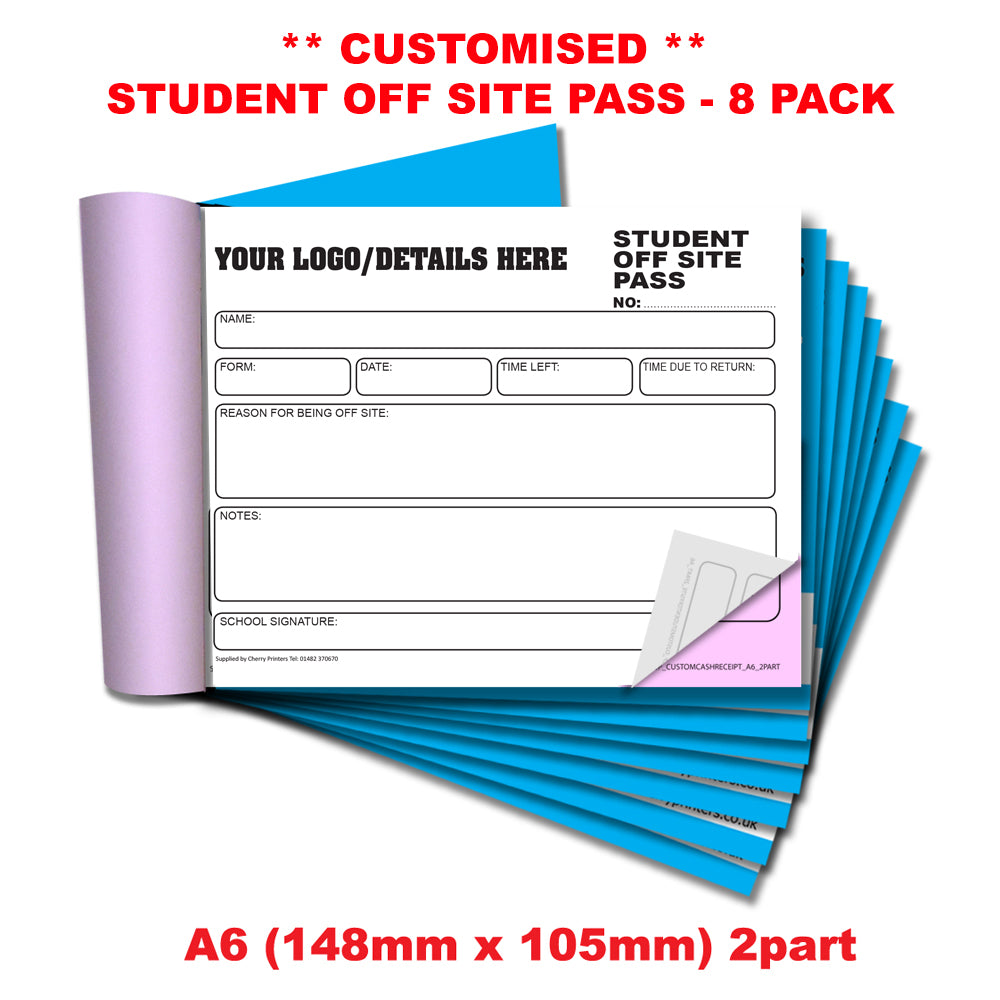 NCR *CUSTOM* Student Off Site Pass Book A6 | 8 Book Pack