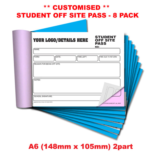 NCR *CUSTOM* Student Off Site Pass Book A6 | 8 Book Pack