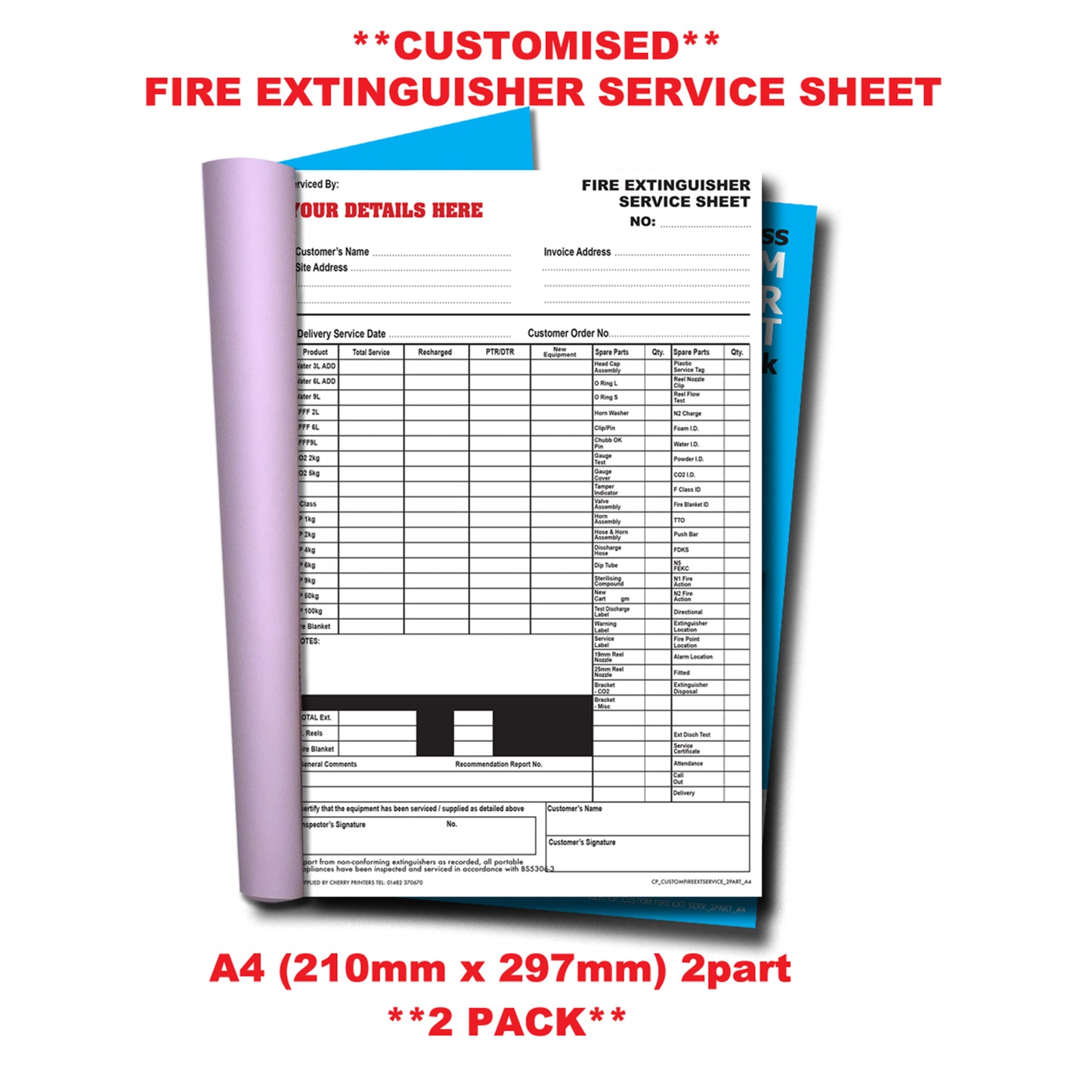 NCR *CUSTOM* Wartung Arbeitsblatt Duplikat Buch A4 Packs