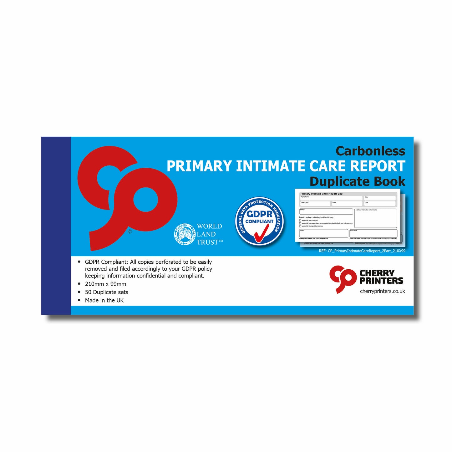 NCR Primary Intimate Care Report Book 99mm x 210mm Duplicate GDPR