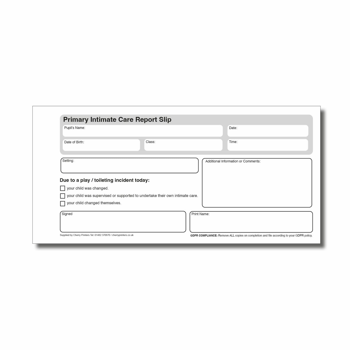 NCR Primary Intimate Care Report Book 99mm x 210mm Duplicate GDPR