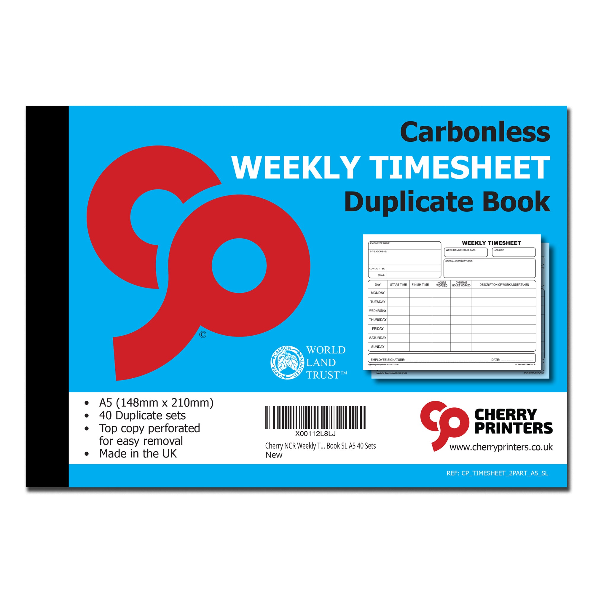 NCR Weekly Timesheet Book A5 Duplicate S+L 40 sets per book – Cherry ...